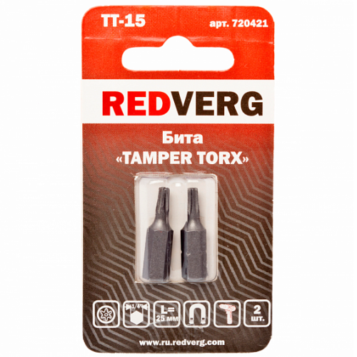 Бита Redverg Torx Tamper 15х25 (2шт.)(720421)