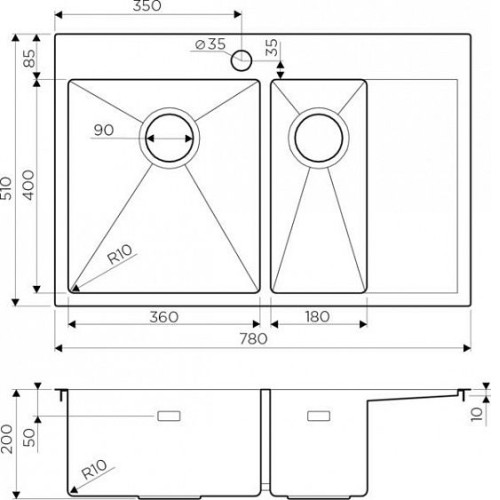 Мойка OMOIKIRI Akisame 78-2-IN-R нерж.сталь/нержавеющая сталь 4973063