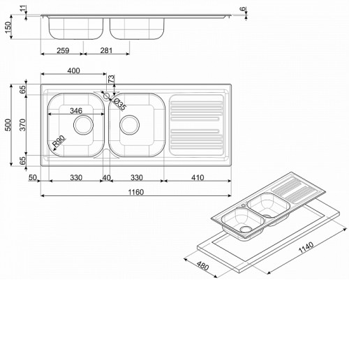Кухонная мойка SMEG LYP116D