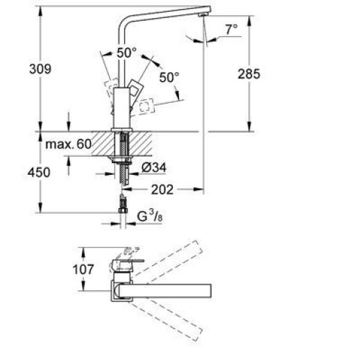 Смеситель GROHE eurocube хром 31255000