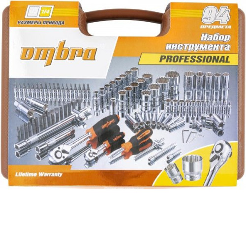 Набор инструмента для автомобиля с 12-гр. головками 1/2 DR и 1/4 DR, 94 предмета Ombra OMT94S12