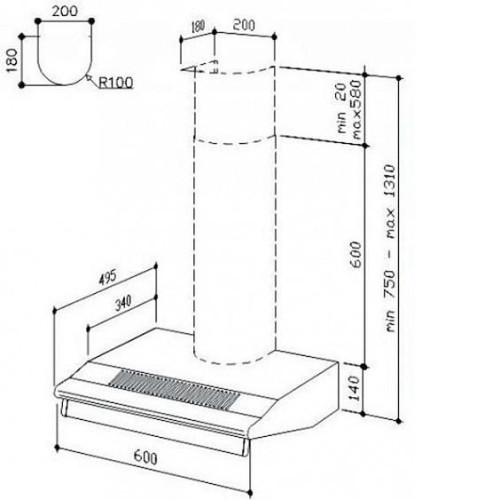 Вытяжка BEST PAVIA INOX, SP2196 2M 600IX (07D00033B)