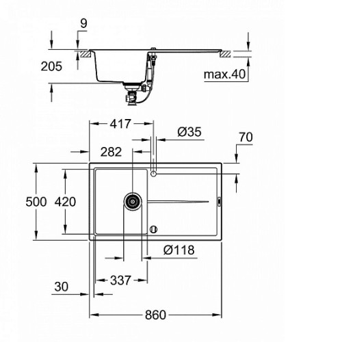 Кухонная мойка GROHE K400 черный гранит 31640AP0
