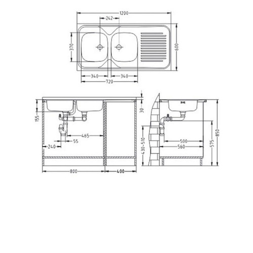 Кухонная мойка ALVEUS Classic 100 NAT-60 1200X600 левая (в комплекте с сифоном)