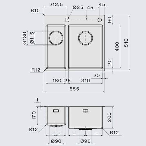 Кухонная мойка FALMEC GARDA 18+31