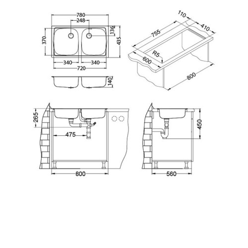Кухонная мойка ALVEUS BASIC 160 LEI-90 1049434 (в комплекте с сифоном 1082237)