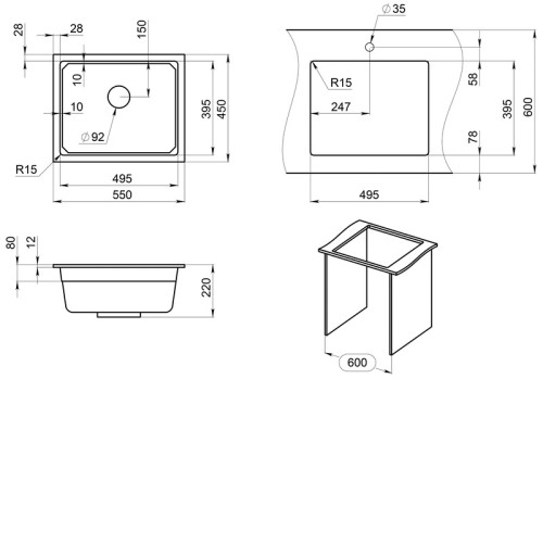 Кухонная мойка GRANULA KS-5501U чёрный