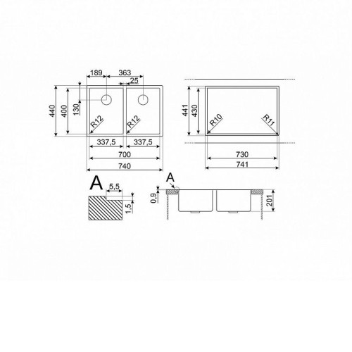Кухонная мойка SMEG VR12S3434