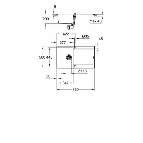 Кухонная мойка GROHE K500 черный гранит 31644AP0