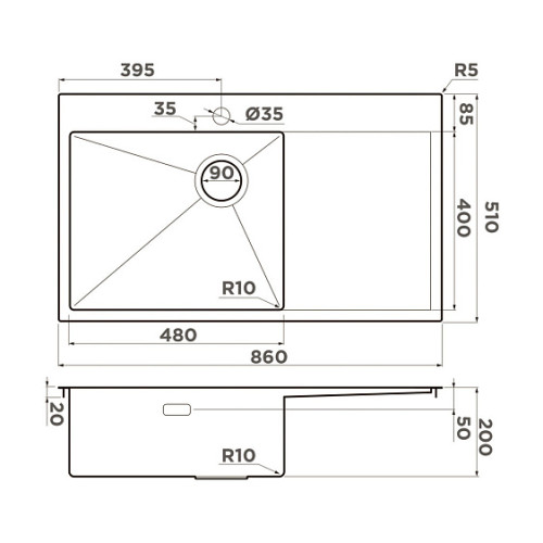 Кухонная мойка OMOIKIRI Akisame 86-LG-L Side (4997045)