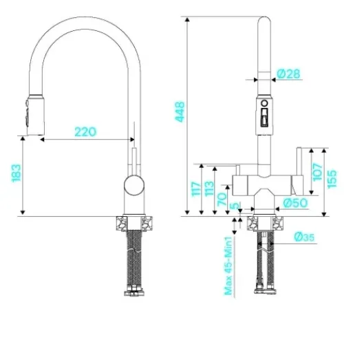 Смеситель KUCHENSTERN UBER-FS 412SS40 нержавеющая сталь