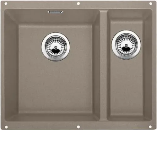 Кухонная мойка BLANCO SUBLINE 340/160-U SILGRANIT чаша слева, отводная арматура InFino® серый беж гранит 523556