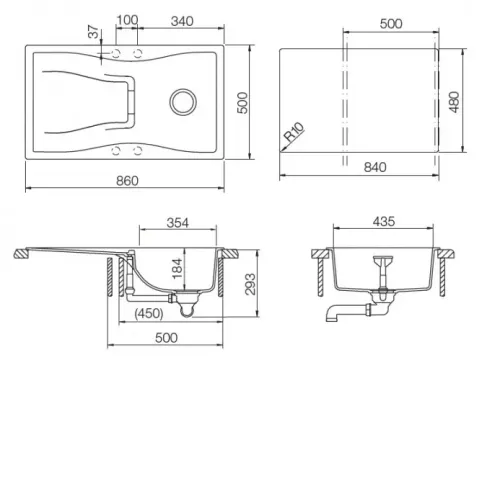 Мойка SCHOCK 700553 waterfall 45d (d-100) cristadur 860х500 поларис