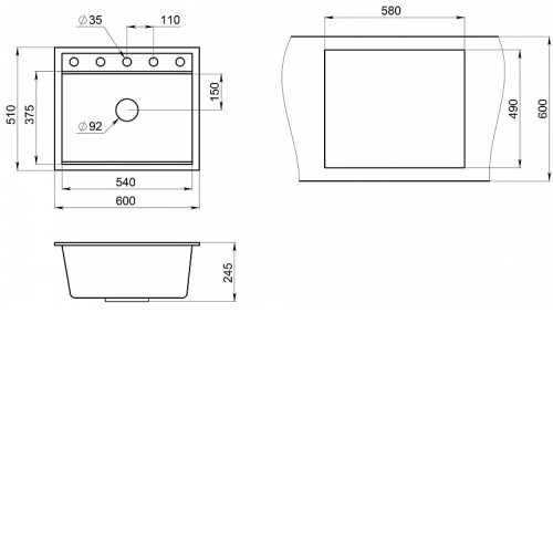 Кухонная мойка GRANULA KS-6003 алюминиум