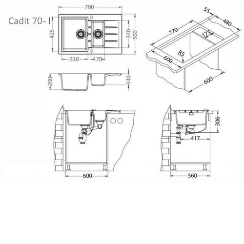 Кухонная мойка ALVEUS GRANITAL CADIT 70 CONCRETE - G81