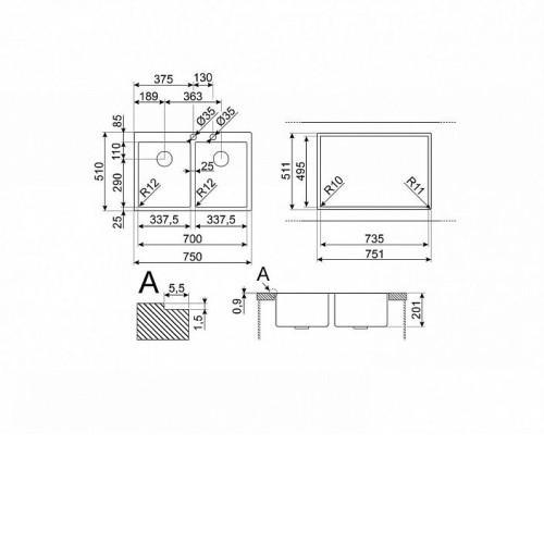 Кухонная мойка SMEG VR12S3434RS