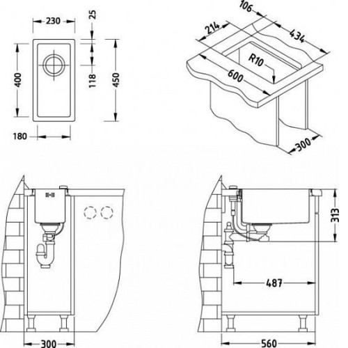 Кухонная мойка ALVEUS Quadrix 10 BRS-90 1102602 (в комплекте с сифоном 1102384)