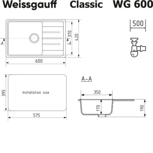 Кухонная мойка WEISSGAUFF WG 60003 Classic Light Grey