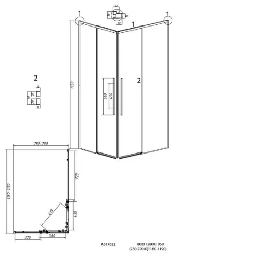 Душевое ограждение GROSSMAN 1/2.K33.01.12.21.02-1/2.K33.01.80L.21.02 черный матовый