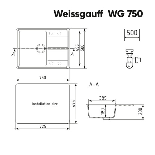 Кухонная мойка WEISSGAUFF WG 75008 Anthracite
