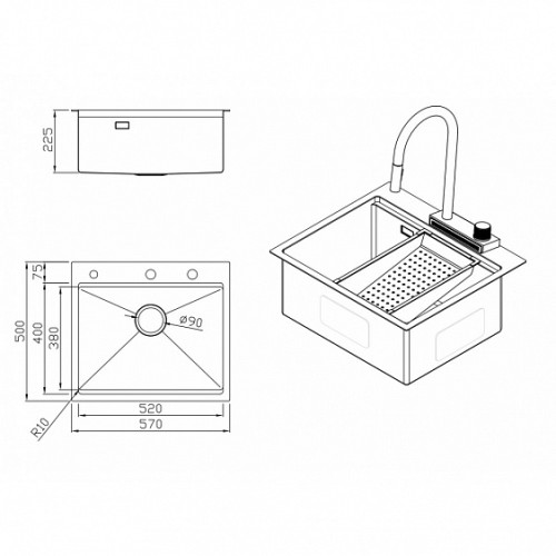 Кухонная мойка MILACIO Denia 57 Steel MC.77408 золото