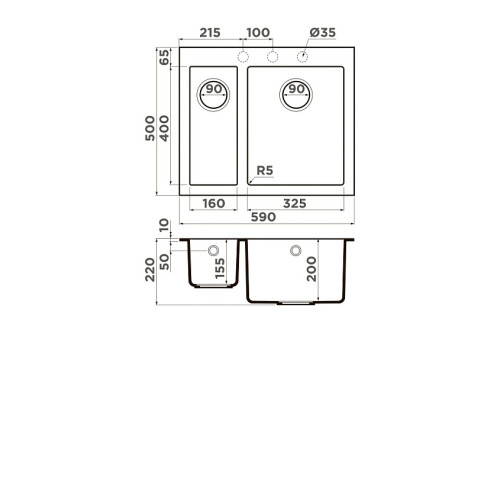 Кухонная мойка OMOIKIRI Bosen 59-2-GR (4993558)