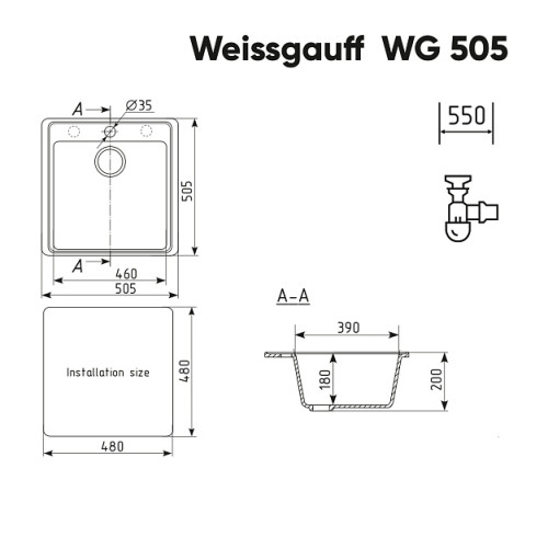 Кухонная мойка WEISSGAUFF WG 50505 Gray