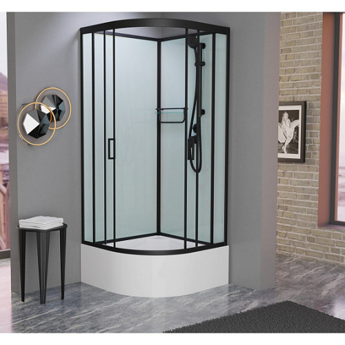 Душевая кабина FRANK F409/2 М Black высокий поддон без крыши матовое стекло