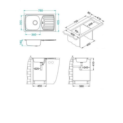 Кухонная мойка ALVEUS BASIC 150 NAT-90 1136532 (в комплекте с сифоном 1130543)