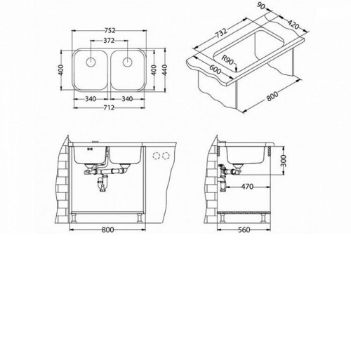 Кухонная мойка ALVEUS Duo 30 SAT-90 752X440 (в комплекте с сифоном)