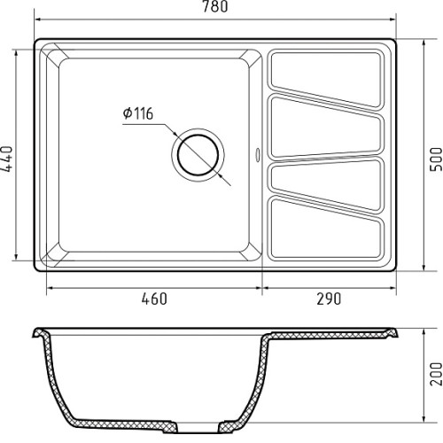 Кухонная мойка GRANFEST VERTEX GF-V-780L серый