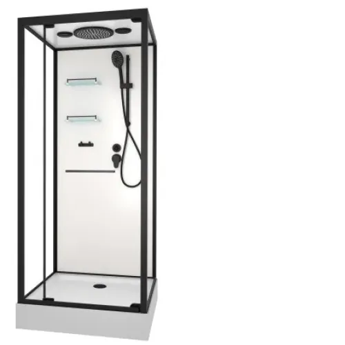 Душевая кабина FRANK F401 Black пристенная низкий поддон прозрачное стекло