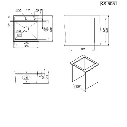 Кухонная мойка GRANULA KS-5051 сталь/матовая