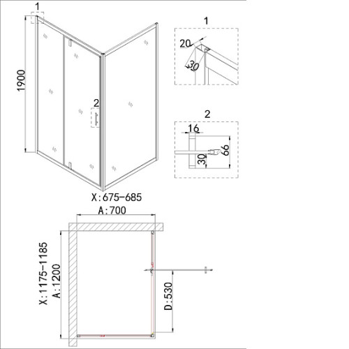 Душевое ограждение NIAGARA NG-43-12AG-A70G
