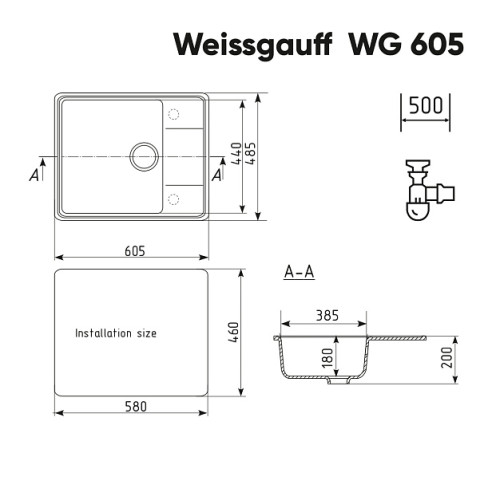 Кухонная мойка WEISSGAUFF WG 60507 Deep Black