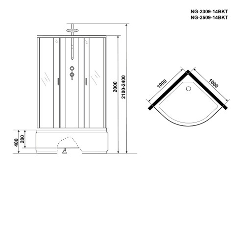 Душевая кабина NIAGARA NG-2309-14BKT