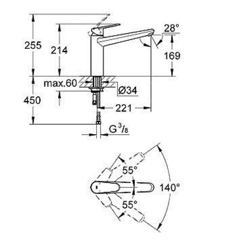 Смеситель GROHE eurodisc cosmopolitan хром 33770002