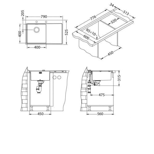 Кухонная мойка ALVEUS Pure 40 L KMB-90 1103610 (в комплекте с сифоном 1127252)