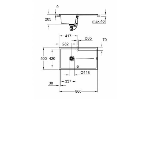 Кухонная мойка GROHE K400 серый гранит 31640AT0