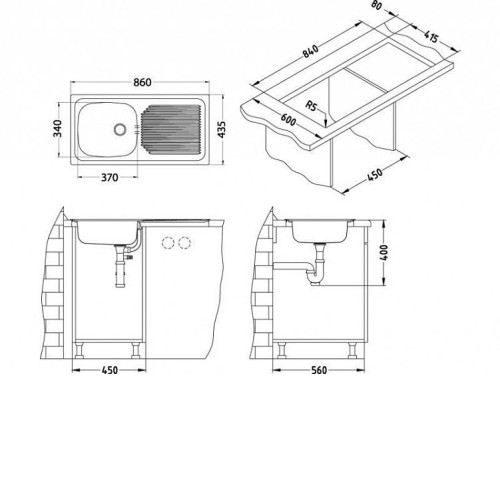 Кухонная мойка ALVEUS Basic 60 NAT-60 860X435 (в комплекте с сифоном)
