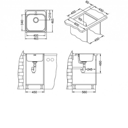Кухонная мойка ALVEUS Basic 140 NAT-90 1100905 (в комплекте с сифоном 1102384)