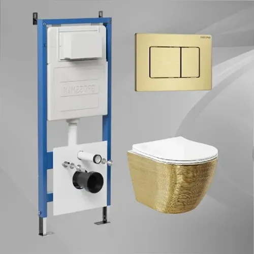 Комплект GROSSMAN инсталляция 900.K31.01.000 + клавиша смыва 700.K31.04.32M.32M золото сатиновый + унитаз GR-4455GWS