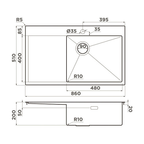 Кухонная мойка OMOIKIRI Akisame 86-IN-R Side (4997042)