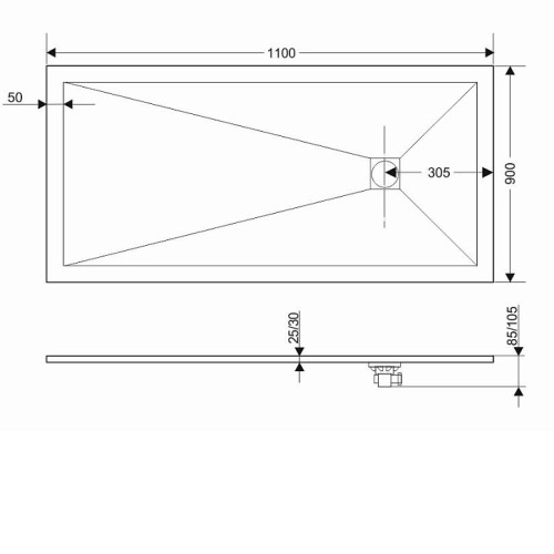 Поддон GROSSMAN GR-S290110Q 90х110х2,5 см графит