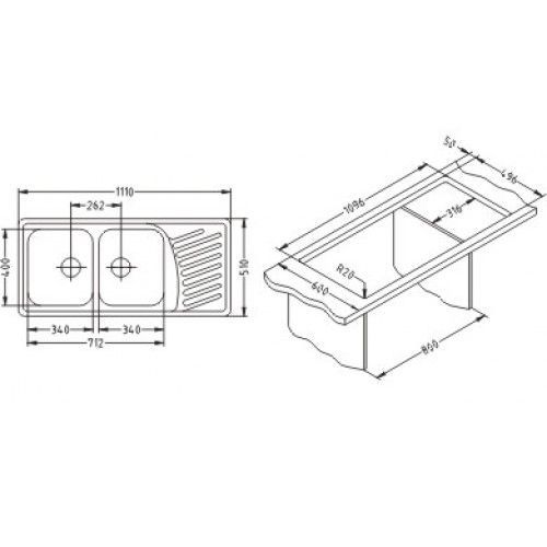 Кухонная мойка ALVEUS Elegant 70 SAT-90 1110X510 (в комплекте с сифоном)
