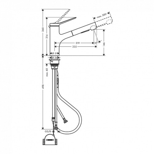 Смеситель HANSGROHE Zesis M33 sBox Lite 74803000 хром