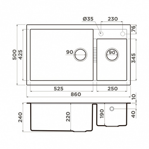 Кухонная мойка OMOIKIRI Tedori 86-2-LB-ES (4997242)