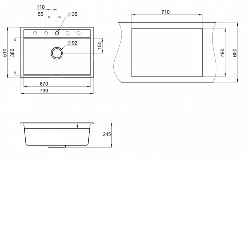 Кухонная мойка GRANULA KS-7301 алюминиум