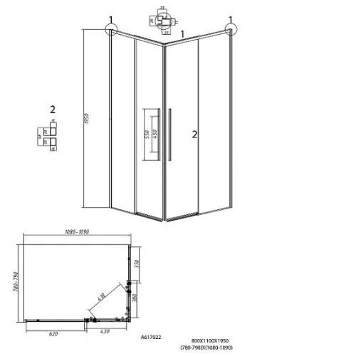Душевое ограждение GROSSMAN 1/2.K33.01.80.10.02-1/2.K33.01.11L.10.02 хром