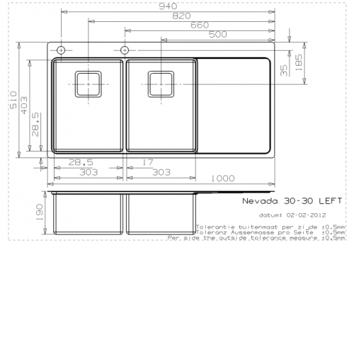 Кухонная мойка REGINOX nevada 30x30 lux okg left(c/box)